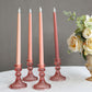 6 Pack Dusty Rose Diamond Pattern Glass Pillar Votive Candle Stands, 4" Reversible Crystal Taper Candlestick Holders