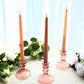 6 Pack Dusty Rose Diamond Pattern Glass Pillar Votive Candle Stands, 4" Reversible Crystal Taper Candlestick Holders