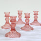 6 Pack Dusty Rose Diamond Pattern Glass Pillar Votive Candle Stands, 4" Reversible Crystal Taper Candlestick Holders