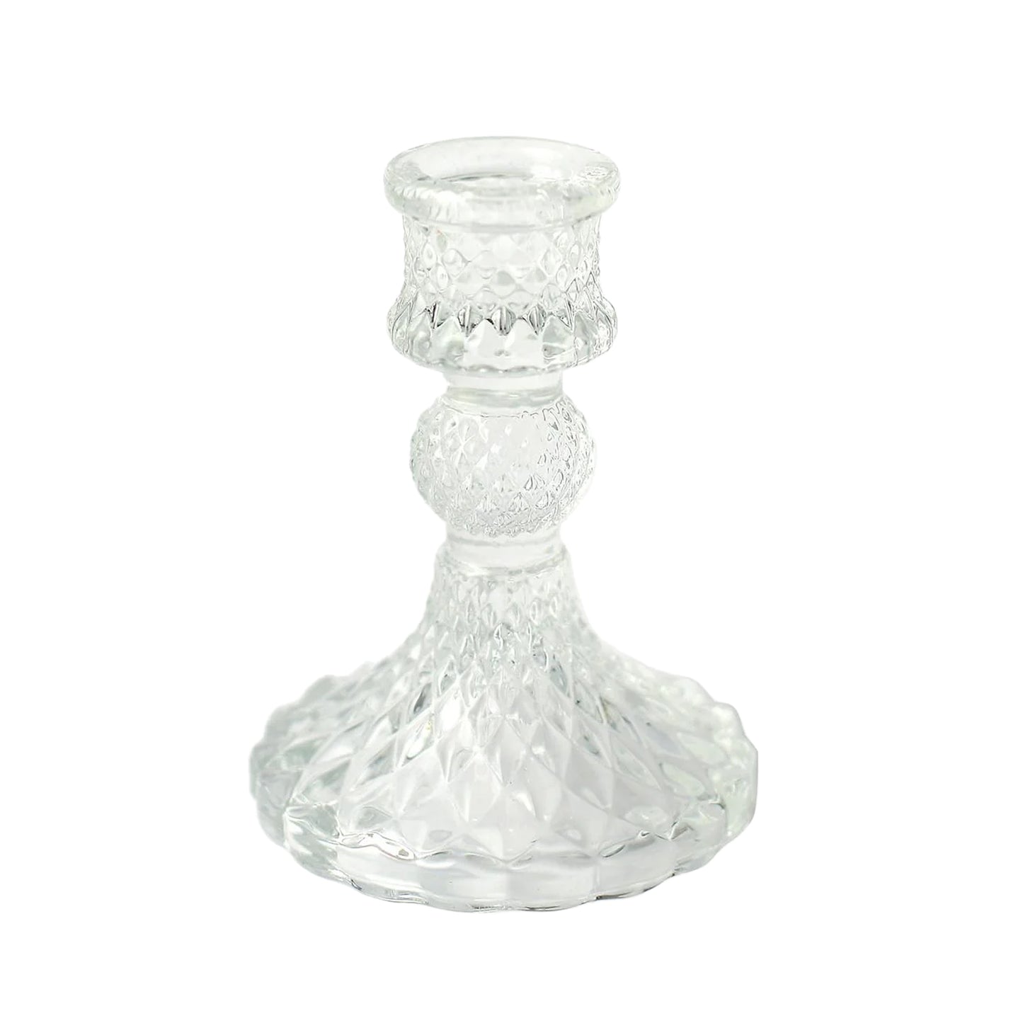 6 Pack | 4inch Clear Glass Diamond Pattern Taper Candlestick Holders#whtbkgd