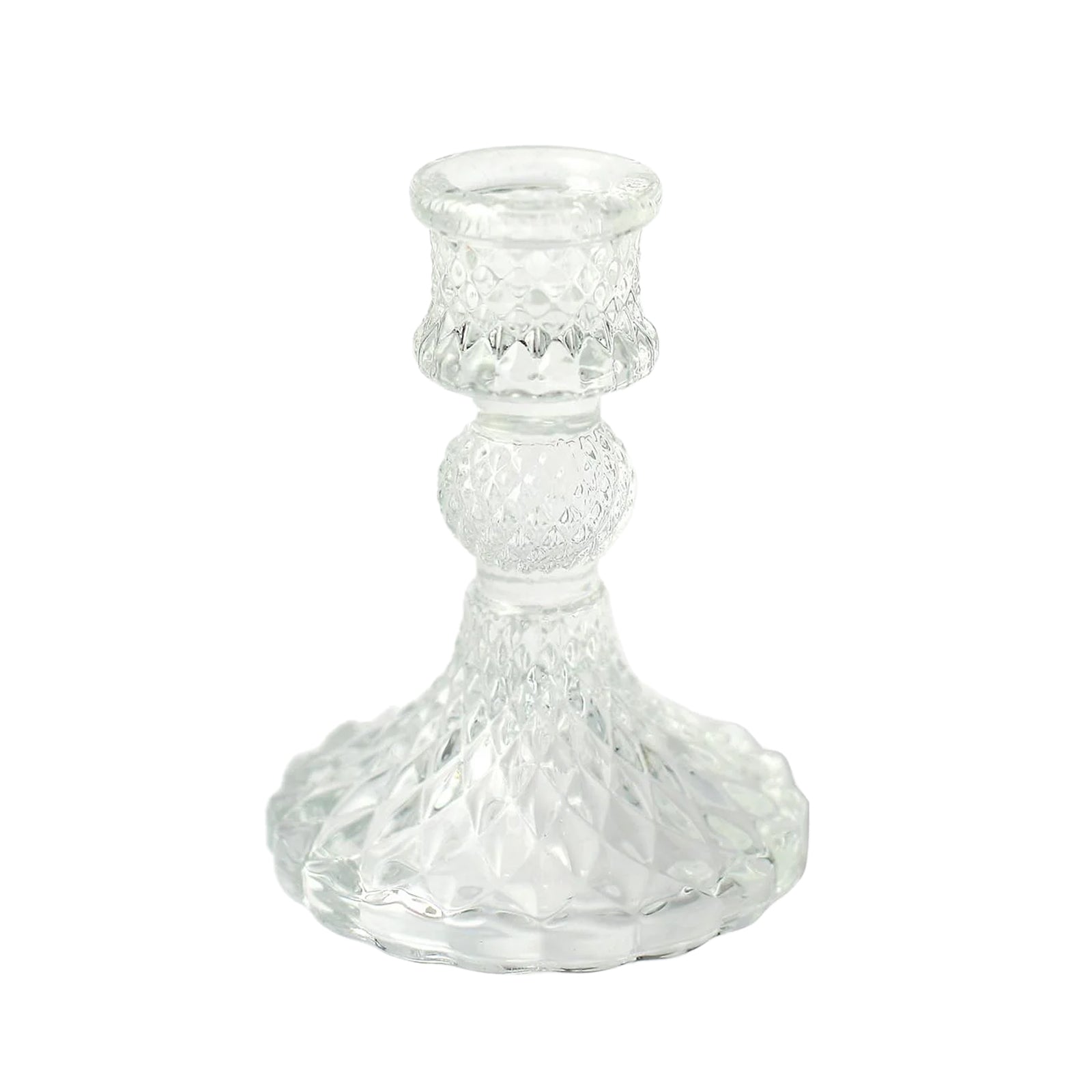6 Pack | 4inch Clear Glass Diamond Pattern Taper Candlestick Holders#whtbkgd