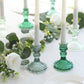6 Pack Assorted Green Diamond Pattern Glass Pillar Votive Candle Stands, 4" Reversible Crystal Taper Candlestick Holders