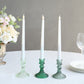 6 Pack Assorted Green Diamond Pattern Glass Pillar Votive Candle Stands, 4" Reversible Crystal Taper Candlestick Holders