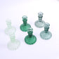 6 Pack Assorted Green Diamond Pattern Glass Pillar Votive Candle Stands, 4" Reversible Crystal Taper Candlestick Holders