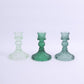 6 Pack Assorted Green Diamond Pattern Glass Pillar Votive Candle Stands, 4" Reversible Crystal Taper Candlestick Holders