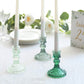 6 Pack Assorted Green Diamond Pattern Glass Pillar Votive Candle Stands, 4" Reversible Crystal Taper Candlestick Holders