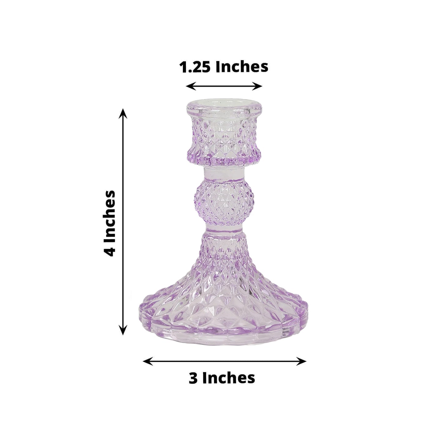 6 Pack Glass Pillar Votive Candle Stands with Diamond Pattern, Reversible Crystal Taper Candlestick Holders, Lavender Lilac - 4"