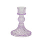 6 Pack Glass Pillar Votive Candle Stands with Diamond Pattern, Reversible Crystal Taper Candlestick Holders, Lavender Lilac - 4"