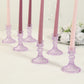 6 Pack Glass Pillar Votive Candle Stands with Diamond Pattern, Reversible Crystal Taper Candlestick Holders, Lavender Lilac - 4"