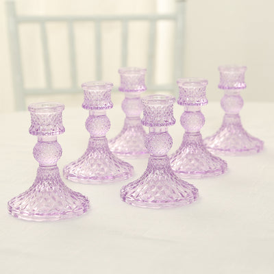 Lavender Lilac Glass Taper Candle Holders For Stunning Table Decor