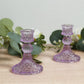 6 Pack Glass Pillar Votive Candle Stands with Diamond Pattern, Reversible Crystal Taper Candlestick Holders, Lavender Lilac - 4"