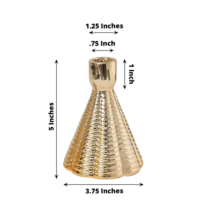 5" Metallic Gold Ribbed Cone Shaped Candle Holder