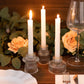 Set of 6 Clear Ribbed Crystal Glass 3" Taper Candle Holders With Gold Rim, Reversible Mini Votive Tealight Candle Stands