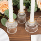 Set of 6 Clear Ribbed Crystal Glass 3" Taper Candle Holders With Gold Rim, Reversible Mini Votive Tealight Candle Stands