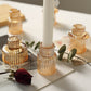 Set of 6 Amber Gold Ribbed Crystal Glass 3" Taper Candle Holders, Reversible Mini Votive Tealight Candle Stands