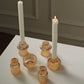 Set of 6 Amber Gold Ribbed Crystal Glass 3" Taper Candle Holders, Reversible Mini Votive Tealight Candle Stands