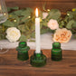 Set of 6 Hunter Emerald Green Ribbed Crystal Glass 3" Taper Candle Holders, Reversible Mini Votive Tealight Candle Stands