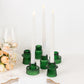 Set of 6 Hunter Emerald Green Ribbed Crystal Glass 3" Taper Candle Holders, Reversible Mini Votive Tealight Candle Stands