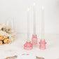 Set of 6 Pink Ribbed Crystal Glass 3" Taper Candle Holders, Reversible Mini Votive Tealight Candle Stands