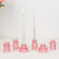 Set of 6 Pink Ribbed Crystal Glass 3" Taper Candle Holders, Reversible Mini Votive Tealight Candle Stands