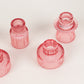 Set of 6 Pink Ribbed Crystal Glass 3" Taper Candle Holders, Reversible Mini Votive Tealight Candle Stands