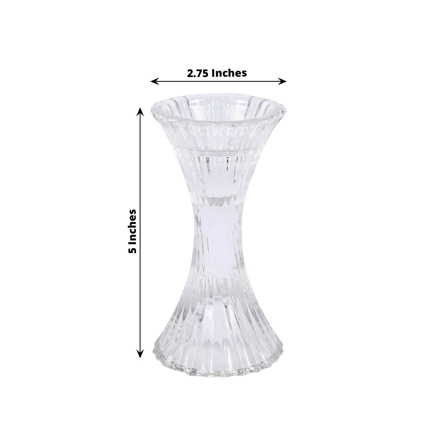 2 Pack | 5" Clear Crystal Hour Glass Taper Candle Holders, Reversible Pillar Candlestick Stands With Diagonal Stripes