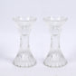 2 Pack | 5" Clear Crystal Hour Glass Taper Candle Holders, Reversible Pillar Candlestick Stands With Diagonal Stripes