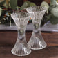 2 Pack | 5" Clear Crystal Hour Glass Taper Candle Holders, Reversible Pillar Candlestick Stands With Diagonal Stripes