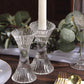 2 Pack | 5" Clear Crystal Hour Glass Taper Candle Holders, Reversible Pillar Candlestick Stands With Diagonal Stripes