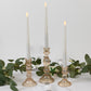 Set of 3 Amber Gold Ribbed Glass Taper Candlestick Holders, Fluted Crystal Candle Stands - 4", 6", 8"