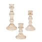 Set of 3 Amber Gold Ribbed Glass Taper Candlestick Holders, Fluted Crystal Candle Stands - 4", 6", 8"