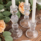 Set of 3 Clear Ribbed Glass Taper Candlestick Holders, Fluted Crystal Candle Stands - 4", 6", 8"