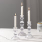 Set of 3 Clear Ribbed Glass Taper Candlestick Holders, Fluted Crystal Candle Stands - 4", 6", 8"