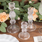 Set of 3 Clear Ribbed Glass Taper Candlestick Holders, Fluted Crystal Candle Stands - 4", 6", 8"