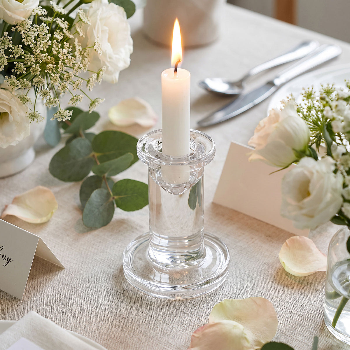 6 Pack Low Glass Taper Candle Holders, 3" Tall, Clear – Pedestal Candlestick Holders