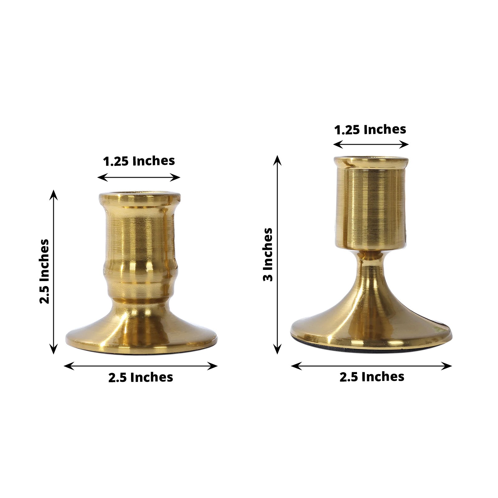 Set of 4 Vintage Gold Metal Pillar Candle Holders with Sturdy Round Base, Standard Taper Candle Holder Candlestick Stands - 2.5",3"