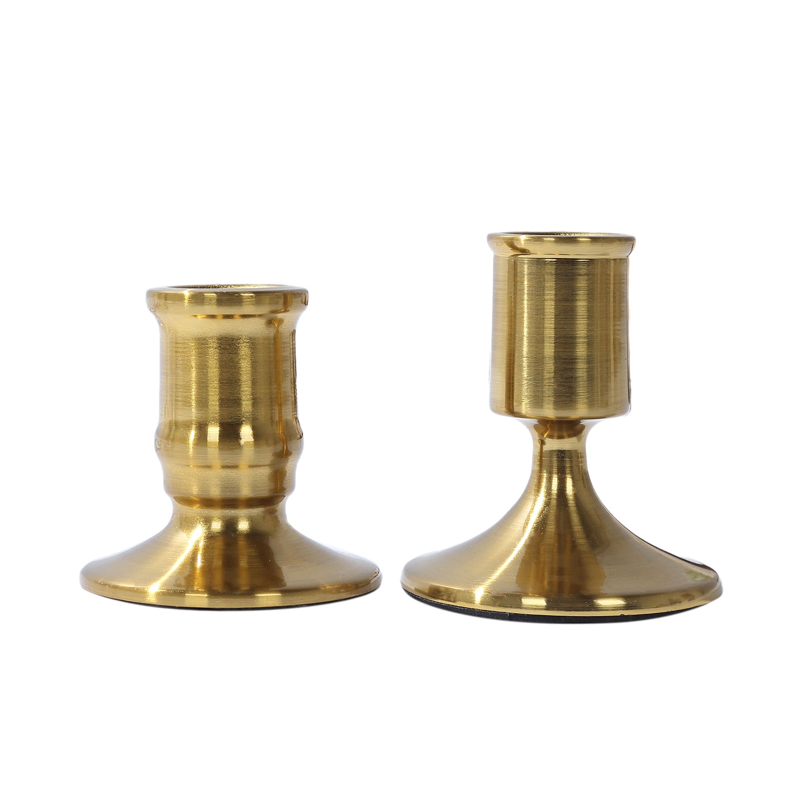 Set of 4 Vintage Gold Metal Pillar Candle Holders with Sturdy Round Base, Standard Taper Candle Holder Candlestick Stands - 2.5",3"