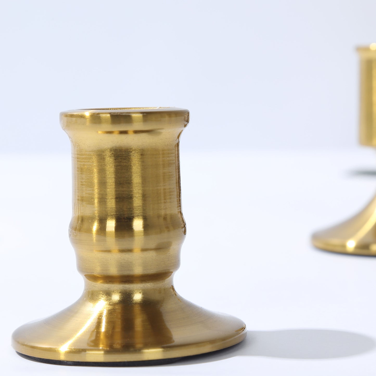 Set of 4 Vintage Gold Metal Pillar Candle Holders with Sturdy Round Base, Standard Taper Candle Holder Candlestick Stands - 2.5",3"