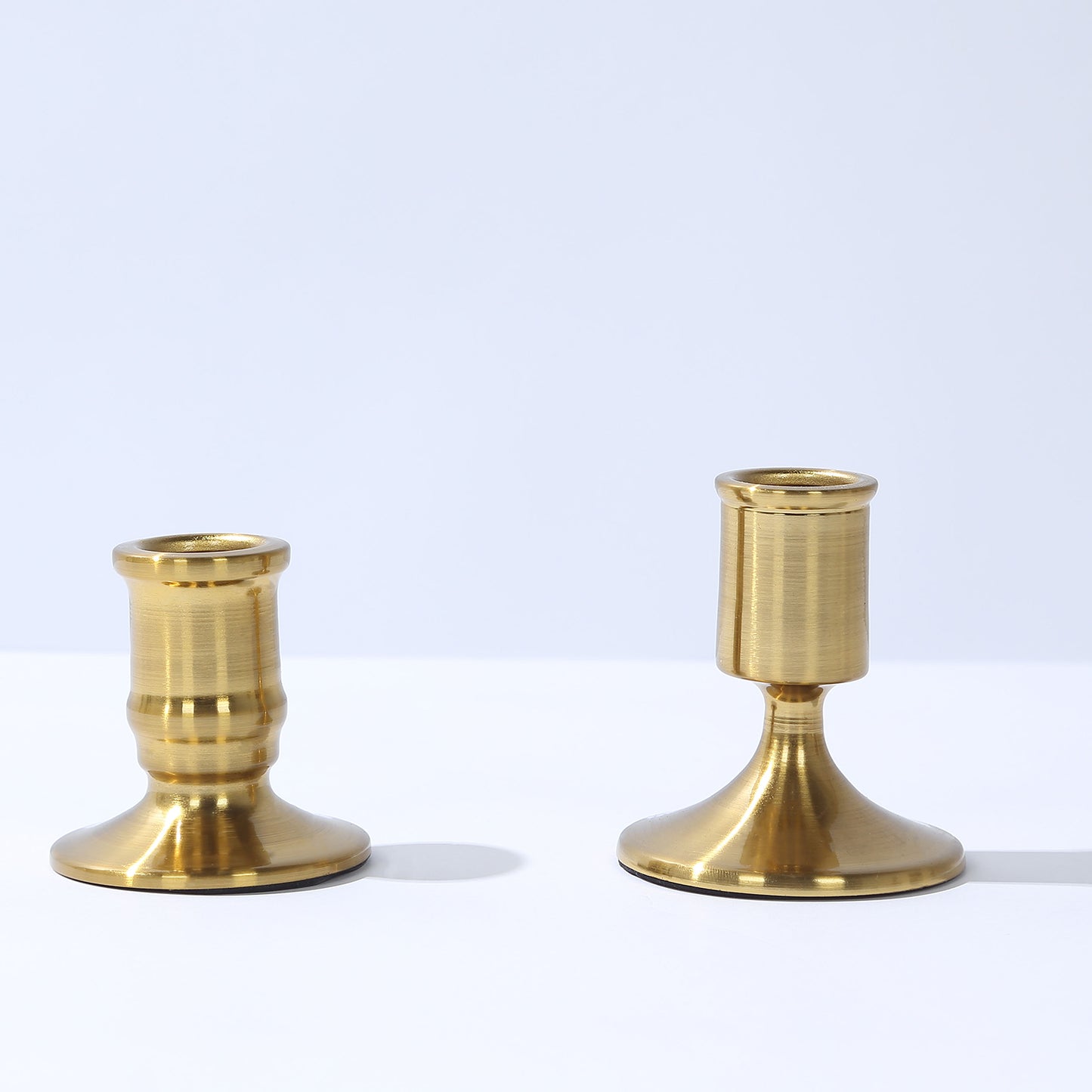 Set of 4 Vintage Gold Metal Pillar Candle Holders with Sturdy Round Base, Standard Taper Candle Holder Candlestick Stands - 2.5",3"