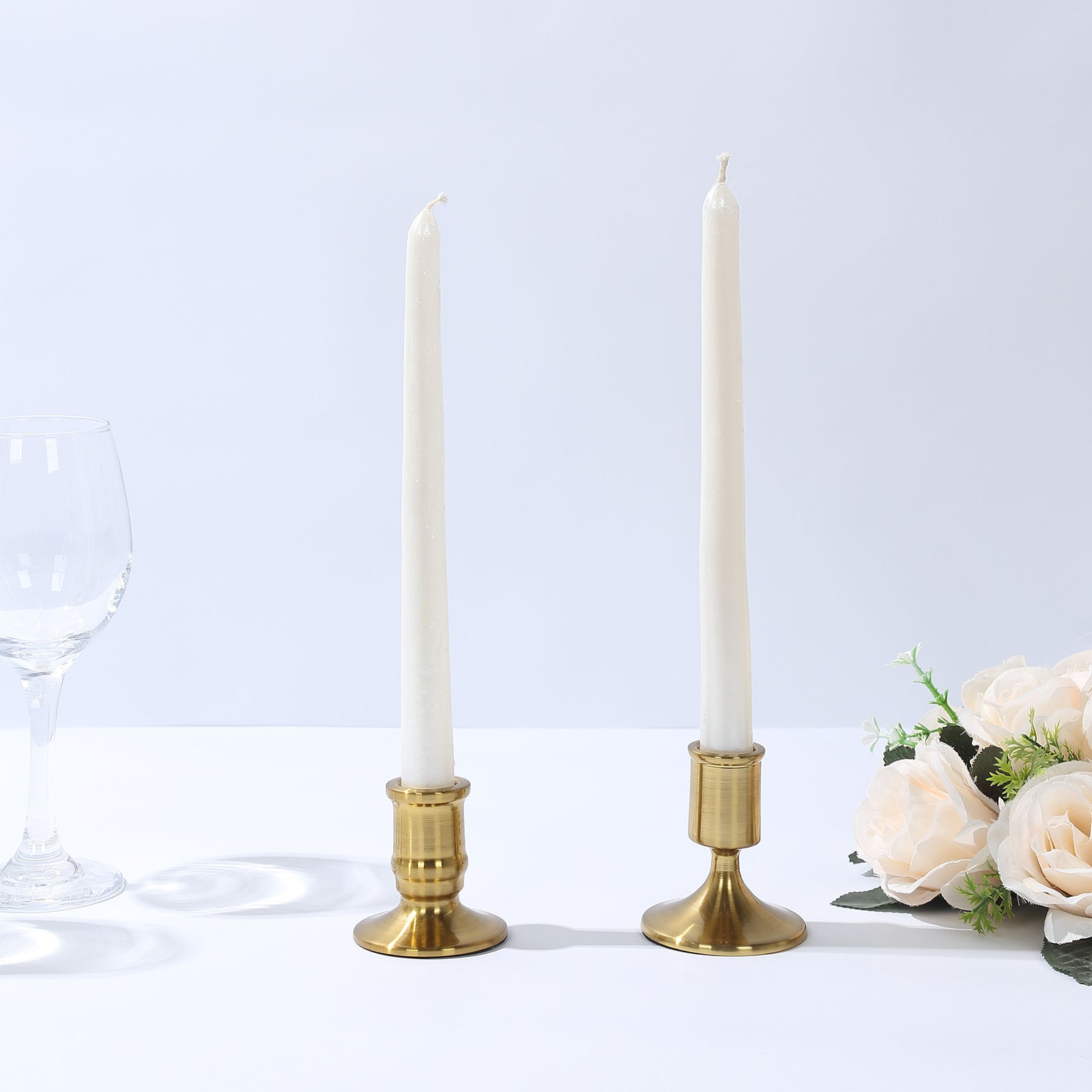 Set of 4 Vintage Gold Metal Pillar Candle Holders with Sturdy Round Base, Standard Taper Candle Holder Candlestick Stands - 2.5",3"