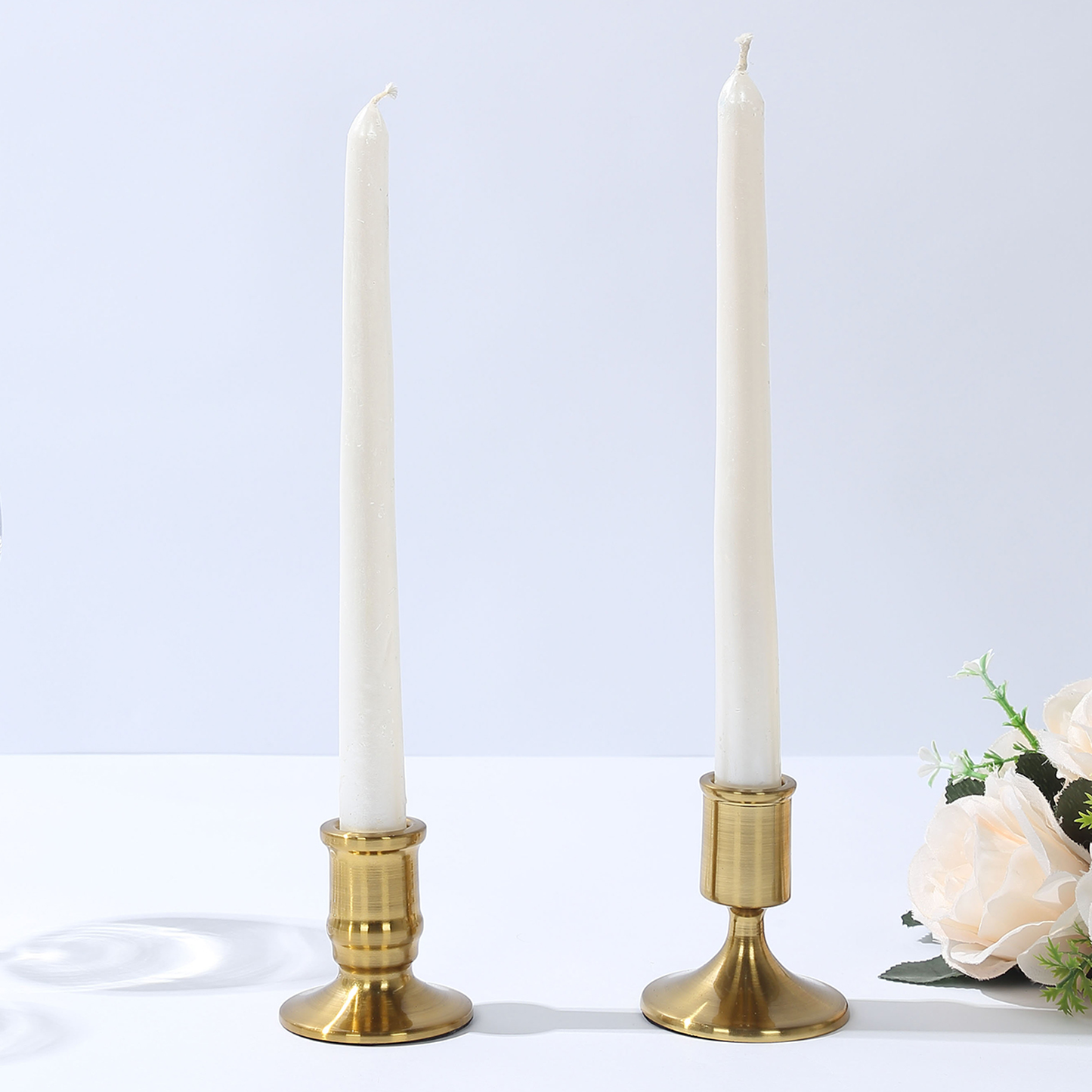 Set of 4 Vintage Gold Metal Pillar Candle Holders with Sturdy Round Base, Standard Taper Candle Holder Candlestick Stands - 2.5",3"