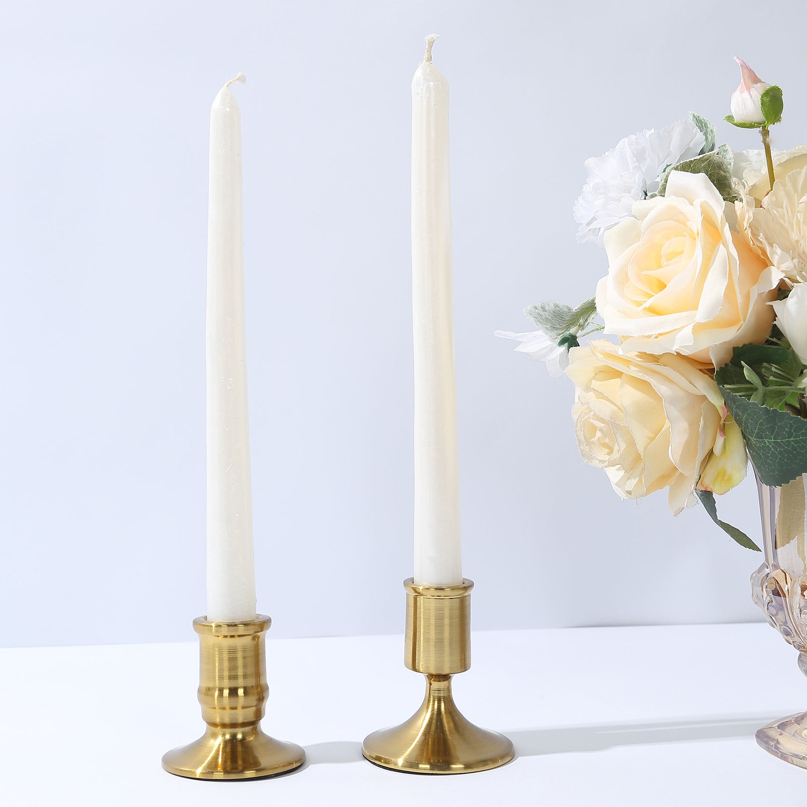 Set of 4 Vintage Gold Metal Pillar Candle Holders with Sturdy Round Base, Standard Taper Candle Holder Candlestick Stands - 2.5",3"