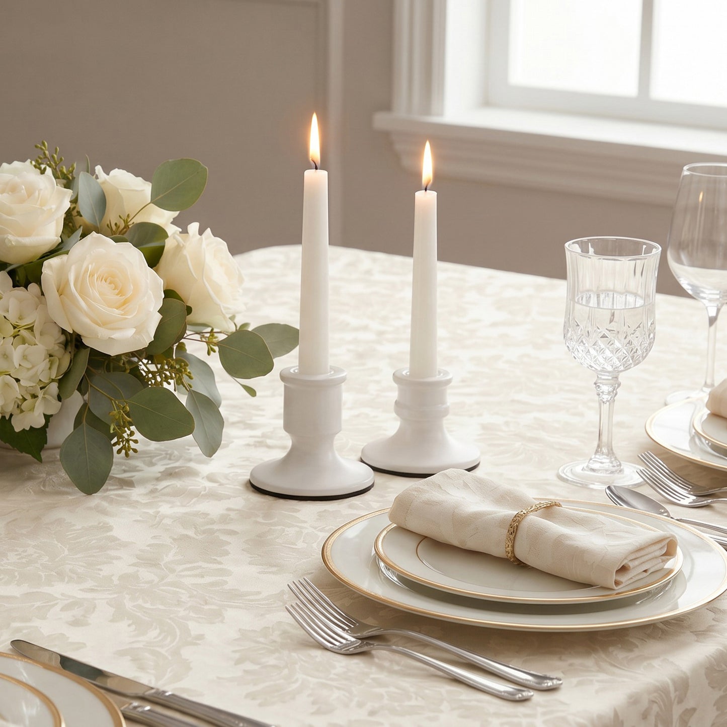 Set of 4 Metal Taper Candle Holders Vintage White with Sturdy Round Base - Traditional Pillar Candle