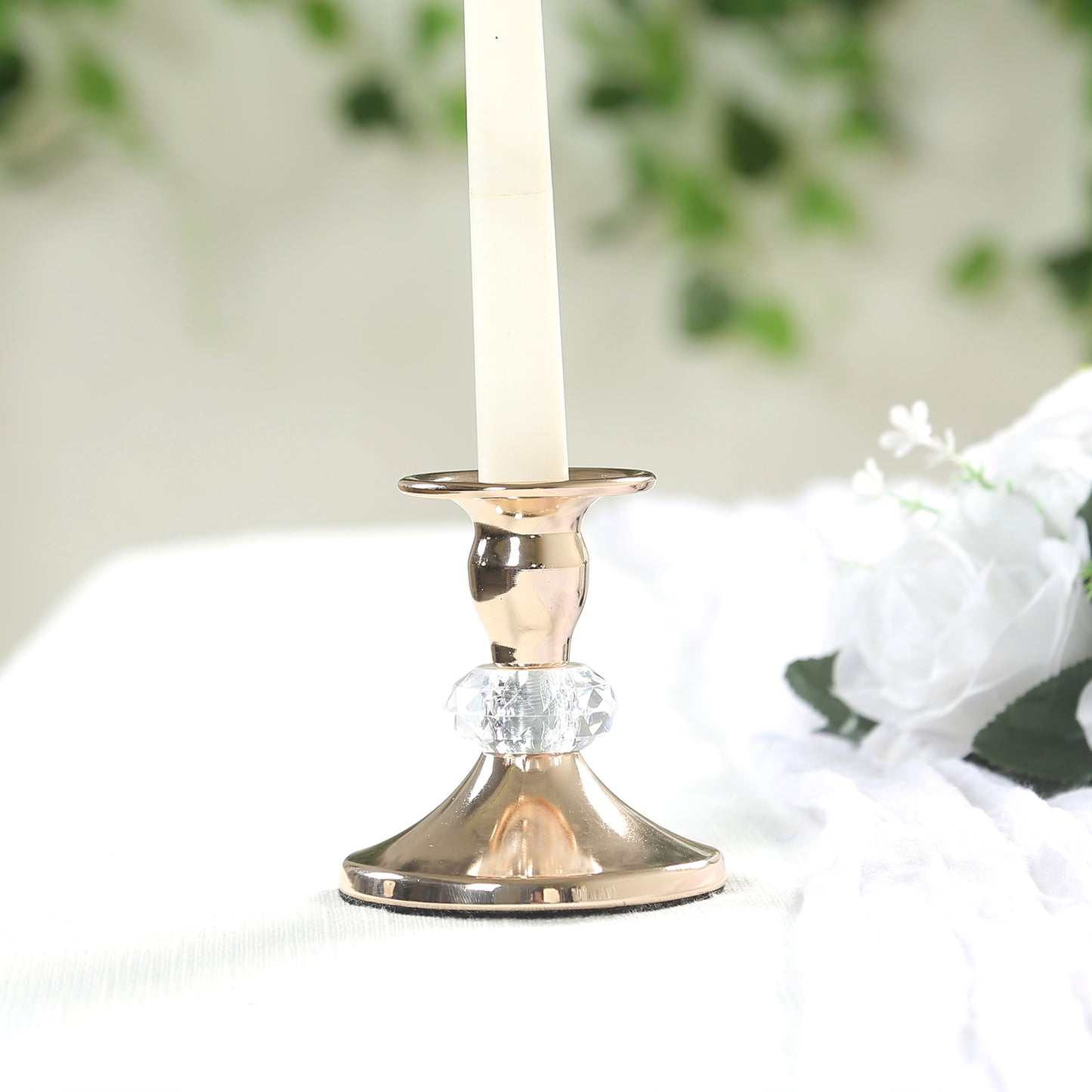 6 Pack 3.5" Gold Metal Taper Candle Holders with Crystal Ball Center, Vintage Candlestick Stands