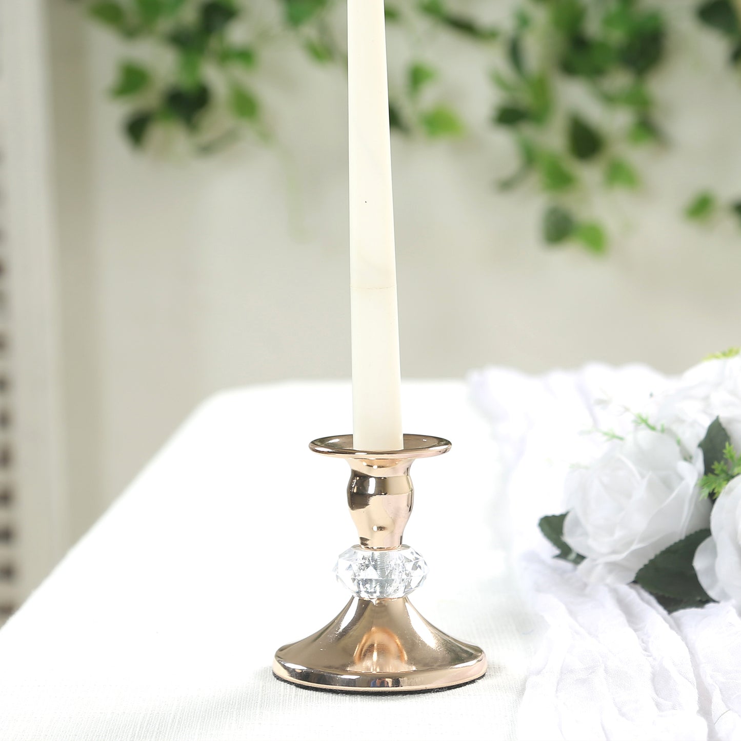 6 Pack 3.5" Gold Metal Taper Candle Holders with Crystal Ball Center, Vintage Candlestick Stands