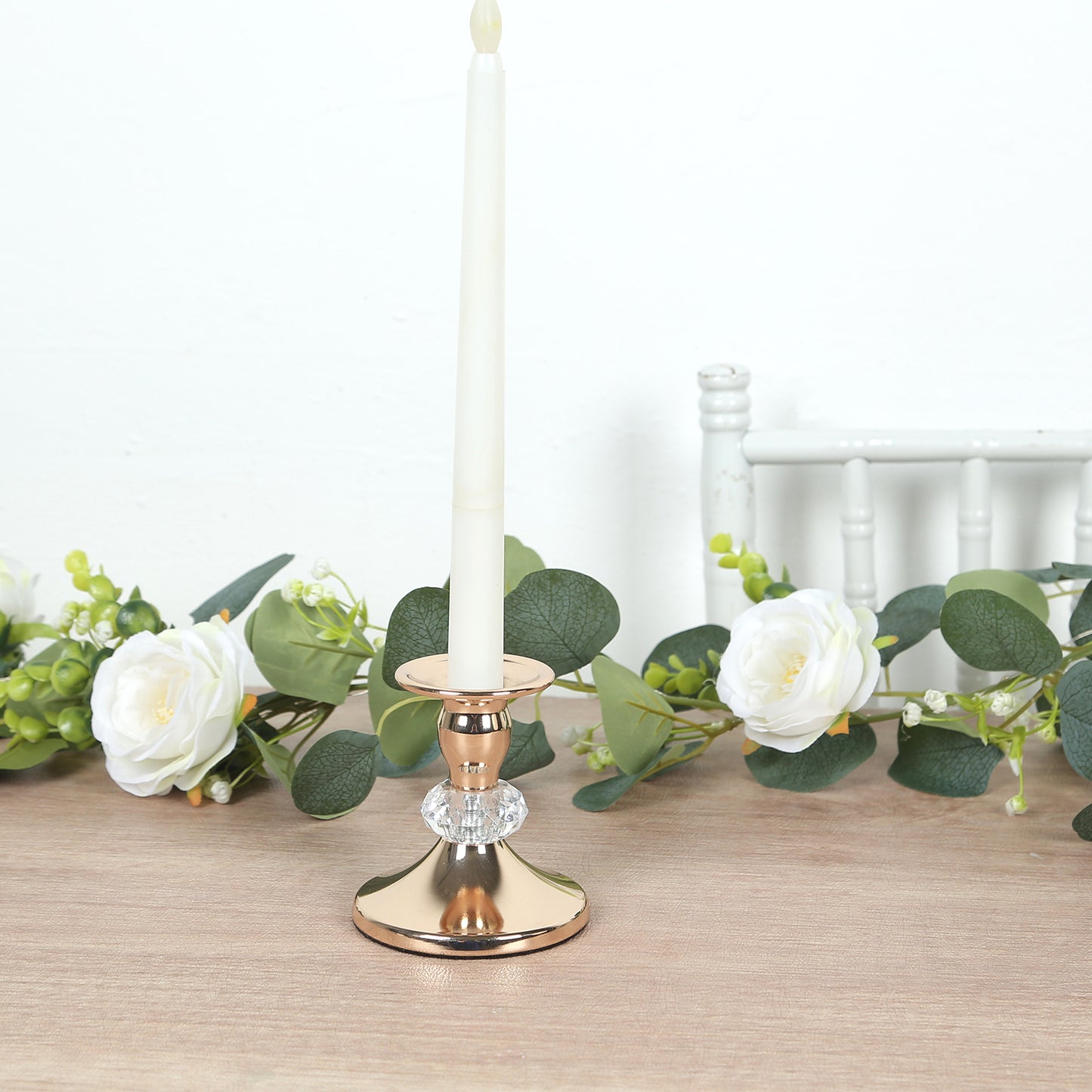 6 Pack 3.5" Gold Metal Taper Candle Holders with Crystal Ball Center, Vintage Candlestick Stands