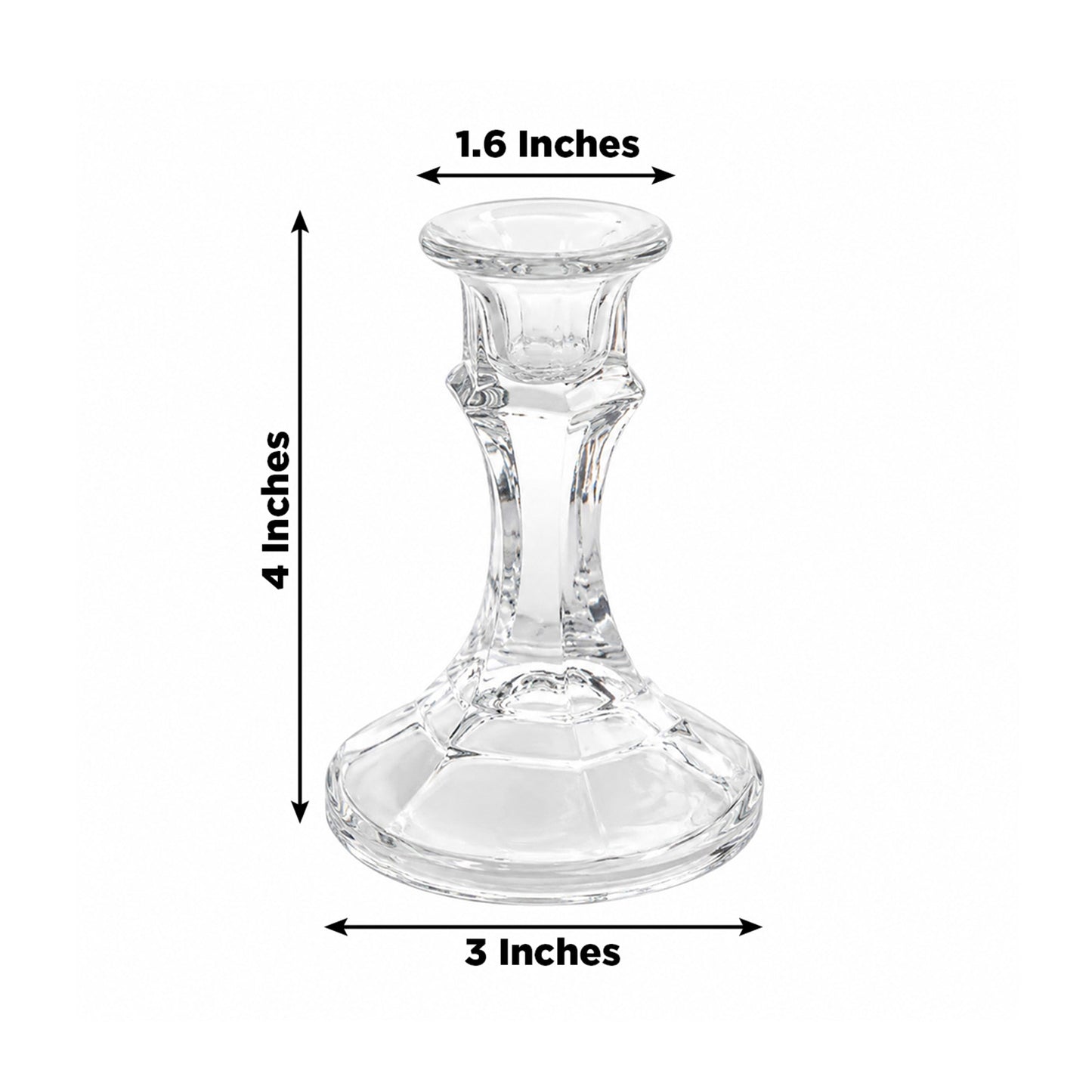 12 Pack 4" Clear Glass Taper Candle Holders - Reversible Votive Candle Stand, Faceted Pedestal Desig