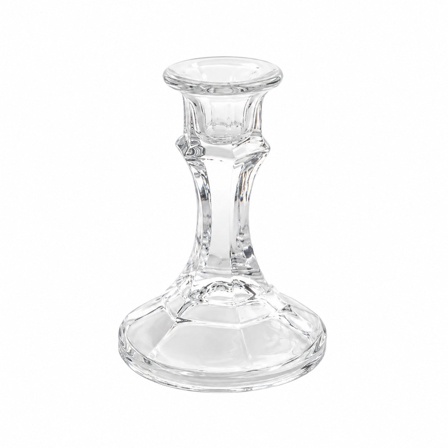12 Pack 4" Clear Glass Taper Candle Holders - Reversible Votive Candle Stand, Faceted Pedestal Desig
