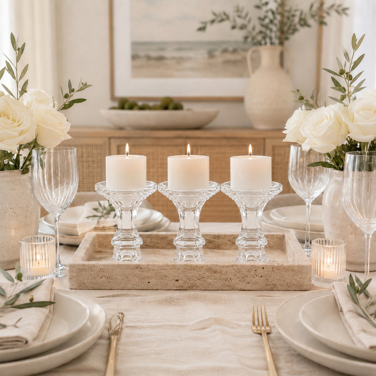 12 Pack 4" Clear Glass Taper Candle Holders - Reversible Votive Candle Stand, Faceted Pedestal Desig