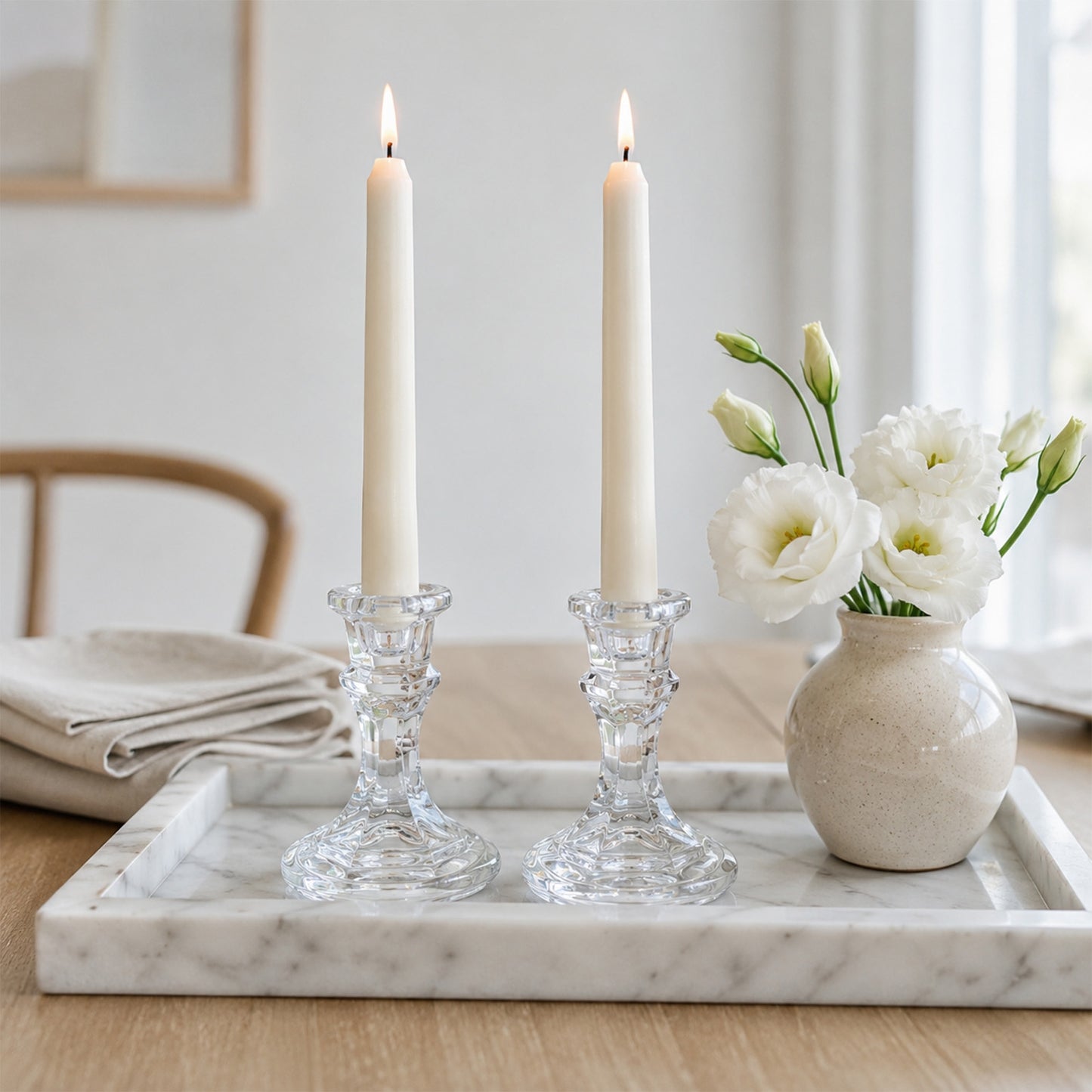 12 Pack 4" Clear Glass Taper Candle Holders - Reversible Votive Candle Stand, Faceted Pedestal Desig